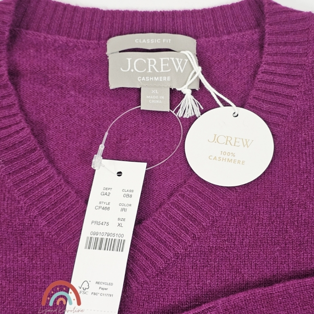 New! J. Crew Cashmere High V-neck Classic Fit Sweater in Iris - Picture 10 of 13